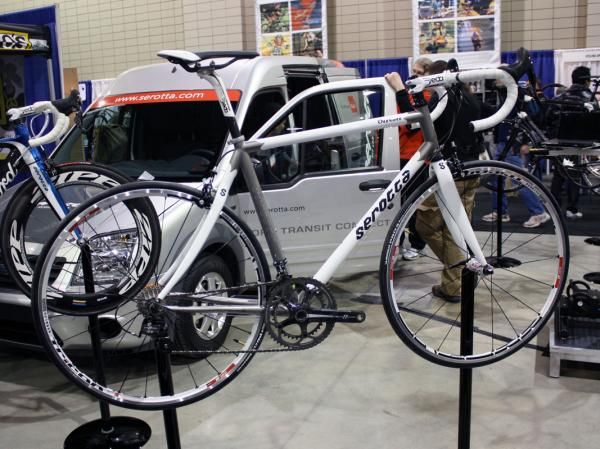 We normally see Serotta's titanium-and-carbon fiber Ottrott with clearcoated carbon tubes but like the painted look more.