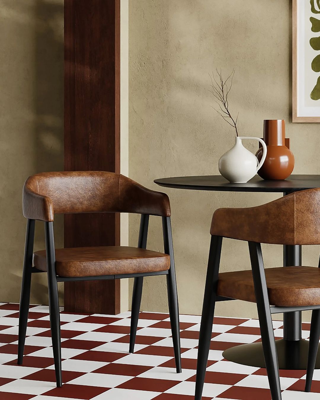 Furniture Vintage Tan Faux Leather &amp;amp; Black
