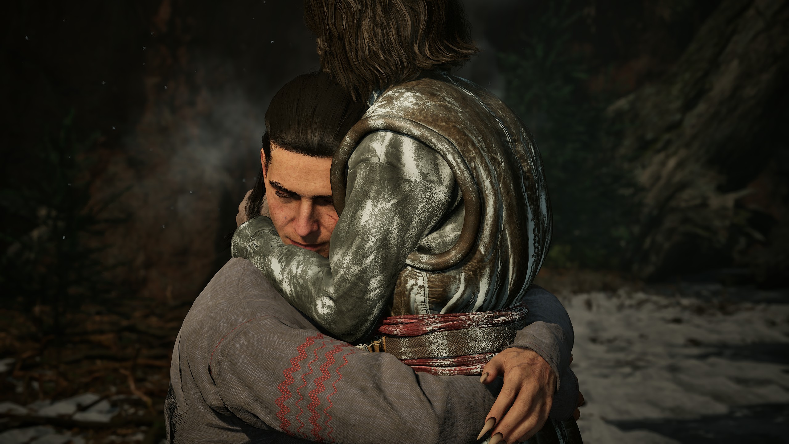 Coen hugging his youngest brother in The Blood of Dawnwalker