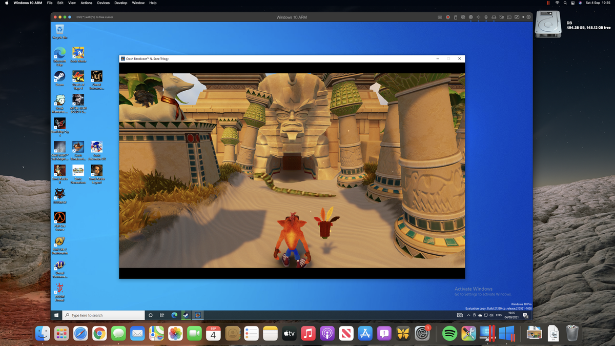 Crash Bandicoot 3 running in Parallels Desktop on a Mac mini M1