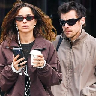Zo&euml; Kravitz and Harry Styles were spotted separately, both styling the funnel-neck jacket trend and trousers