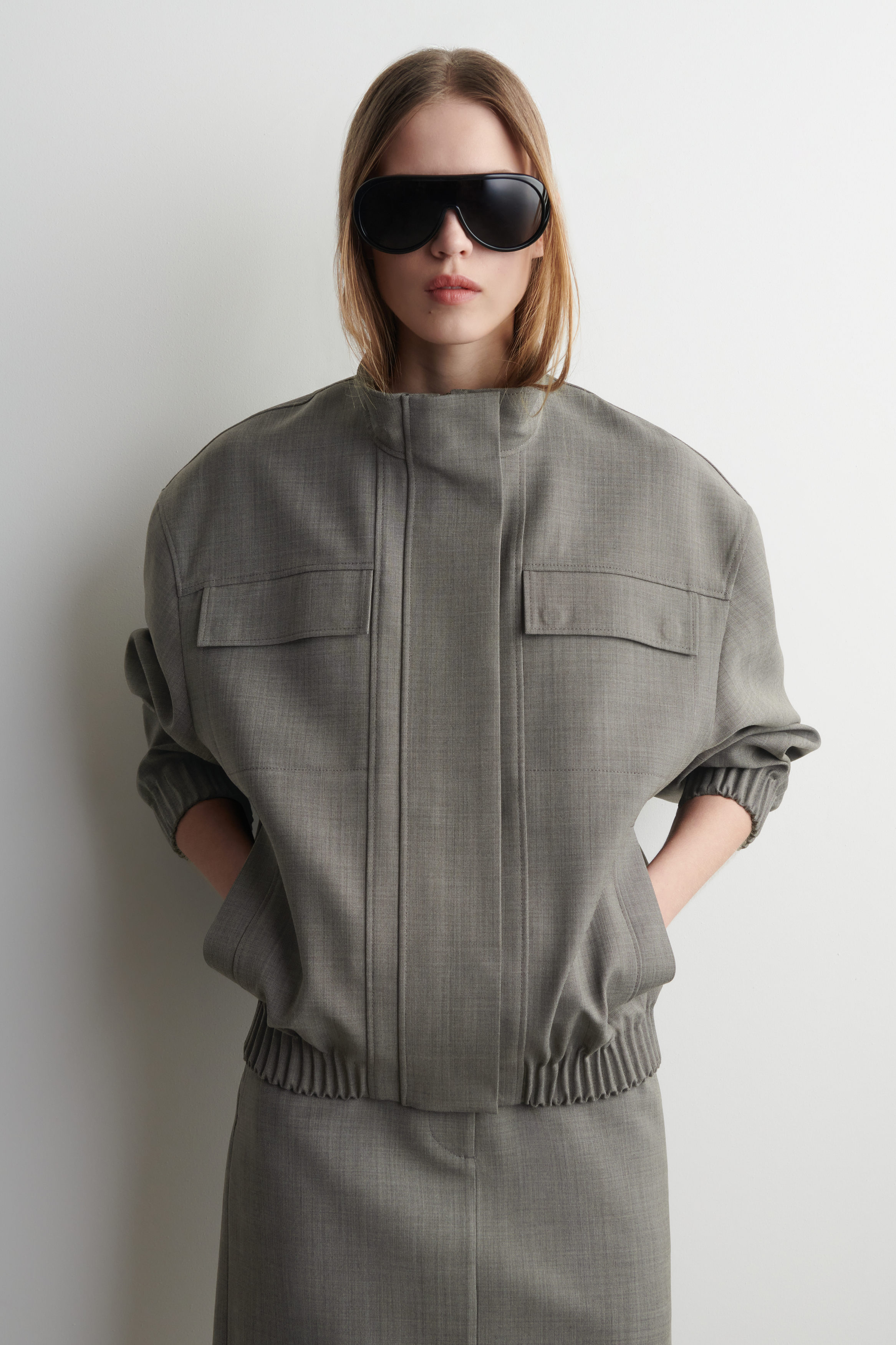 Funnel-Neck Wool-Blend Bomber Jacket