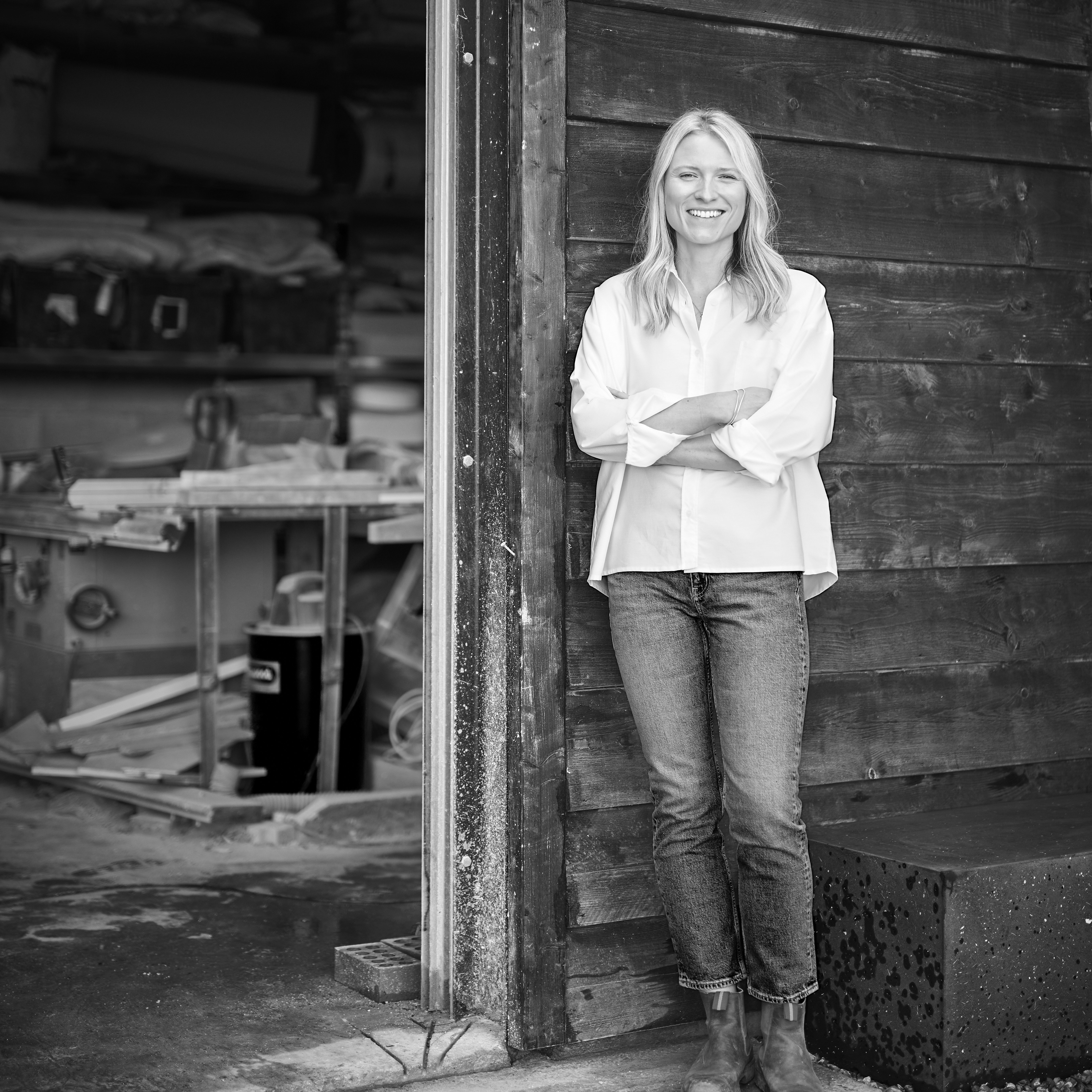 a shot of Izzy Taylor-Wood beside a work area 