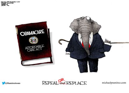 Political cartoon U.S. GOP health-care reform Obamacare AHCA repeal replace