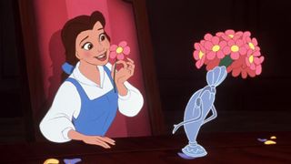 Belle speaks to a vase in Beauty and the Beast