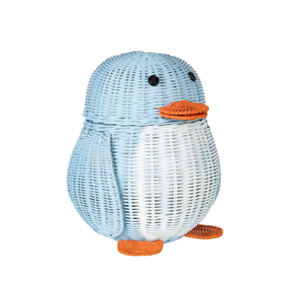 Wicker basket shaped like a penguin