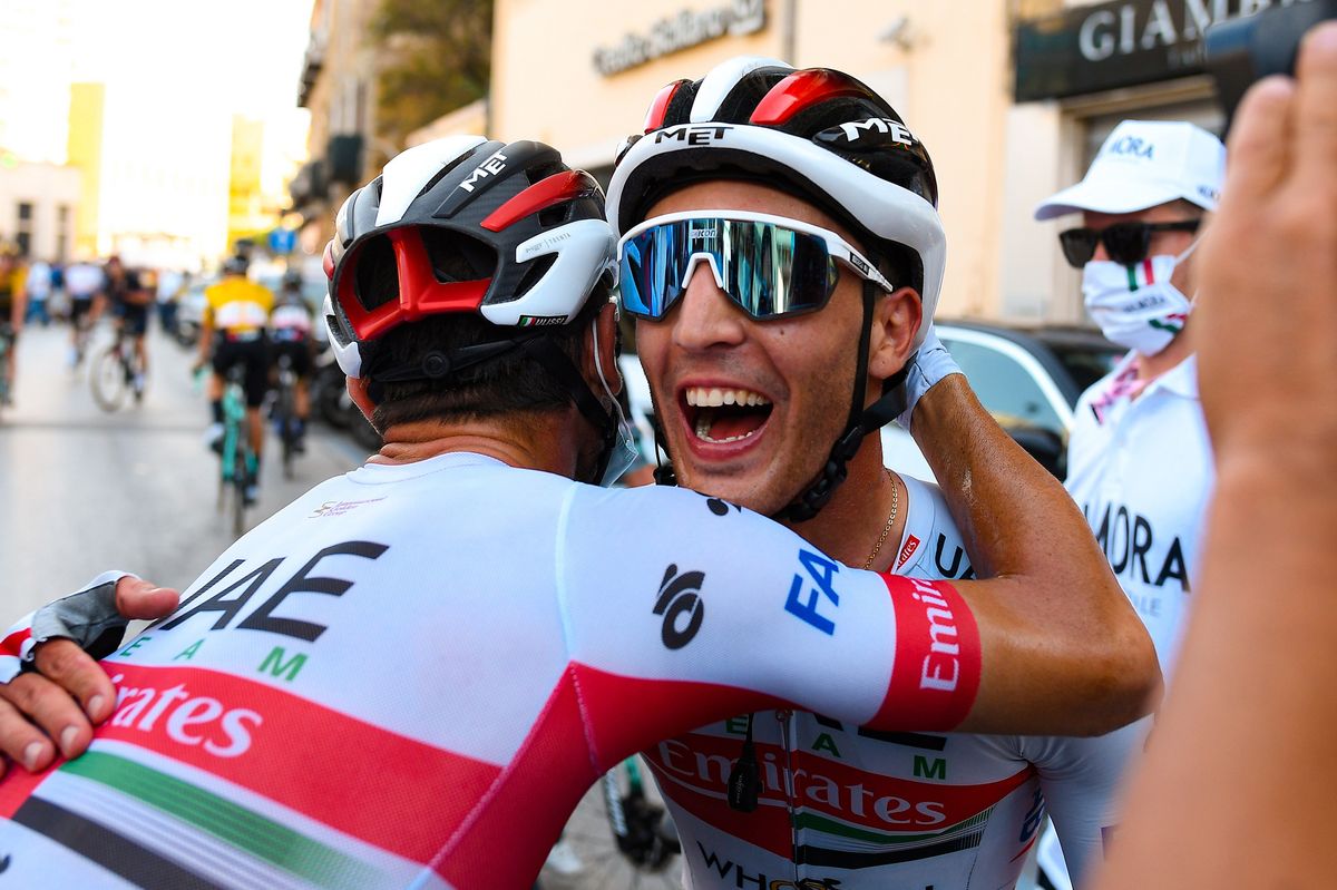 Giro dItalia 2020 103rd Edition 2nd stage Alcamo Agrigento 149 km 04102020 Diego Ulissi ITA UAE Team Emirates Valerio Conti ITA UAE Team Emirates photo POOL Fabio FerrariLa PresseBettiniPhoto2020