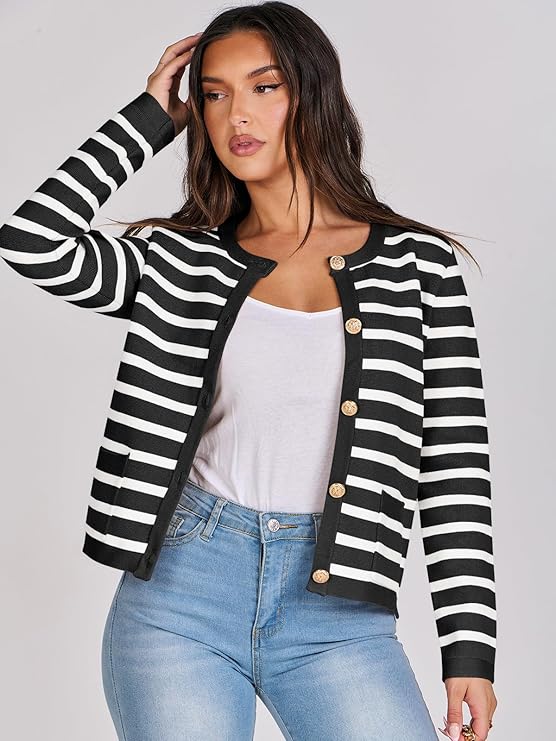 ANRABESS, Button Down Cropped Knit Lady Jacket