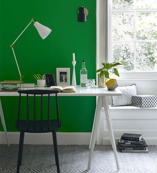 Modern home office ideas with green wall and white desk
