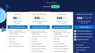 Screenshot of SignNow pricing details