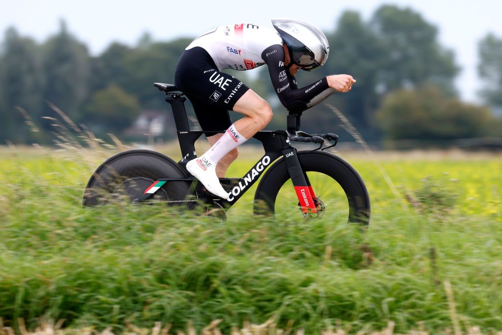 SLUIS NETHERLANDS AUGUST 24 Tim Wellens of Belgium and UAE Team Emirates sprints during the 19th Renewi Tour 2023 Stage 2 a 136km individual time trial stage from Sluis to Sluis on August 24 2023 in Sluis Netherlands Photo by Bas CzerwinskiGetty Images