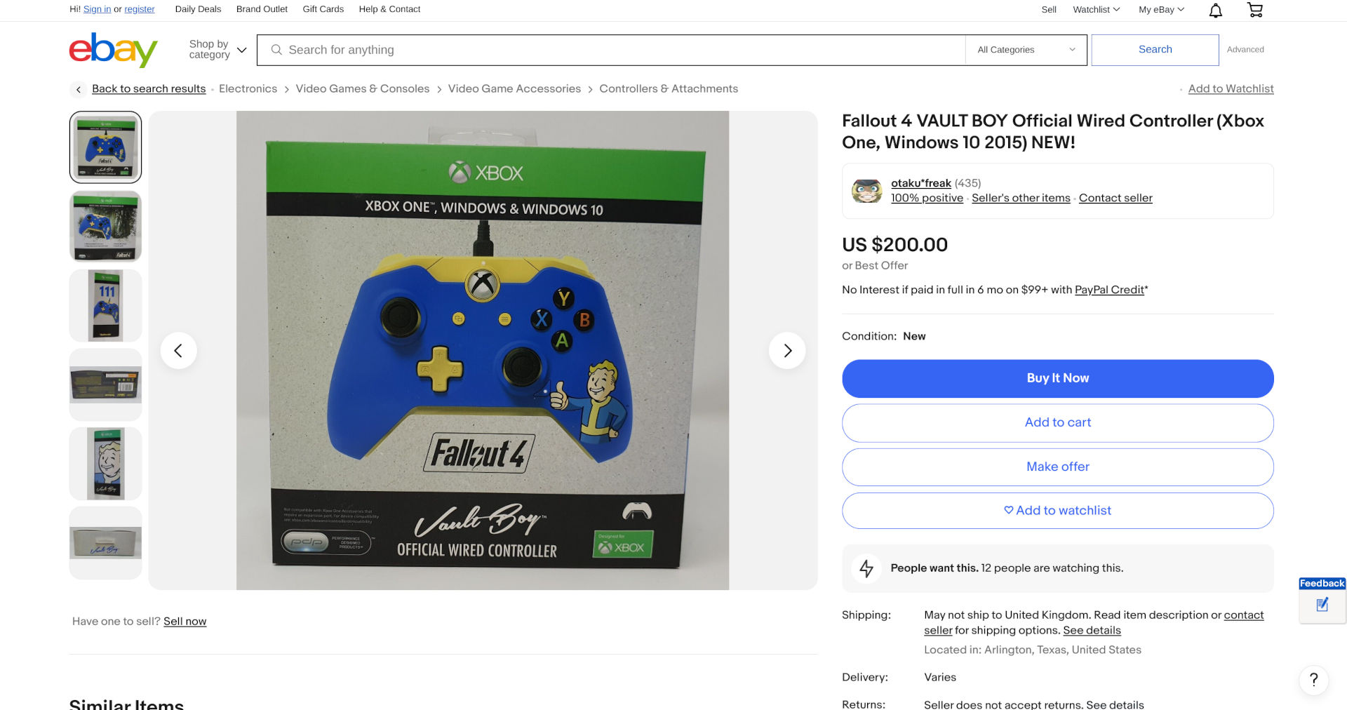 Un listado de eBay para el controlador Fallout 4 Vault Boy