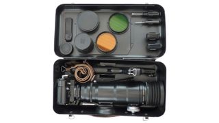 The Zenit Fotosniper camera packed into its carry case