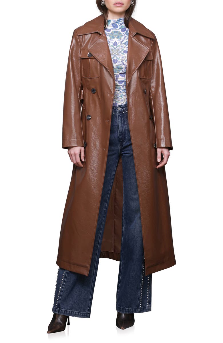 Belted Faux Leather Utility Trench Coat
