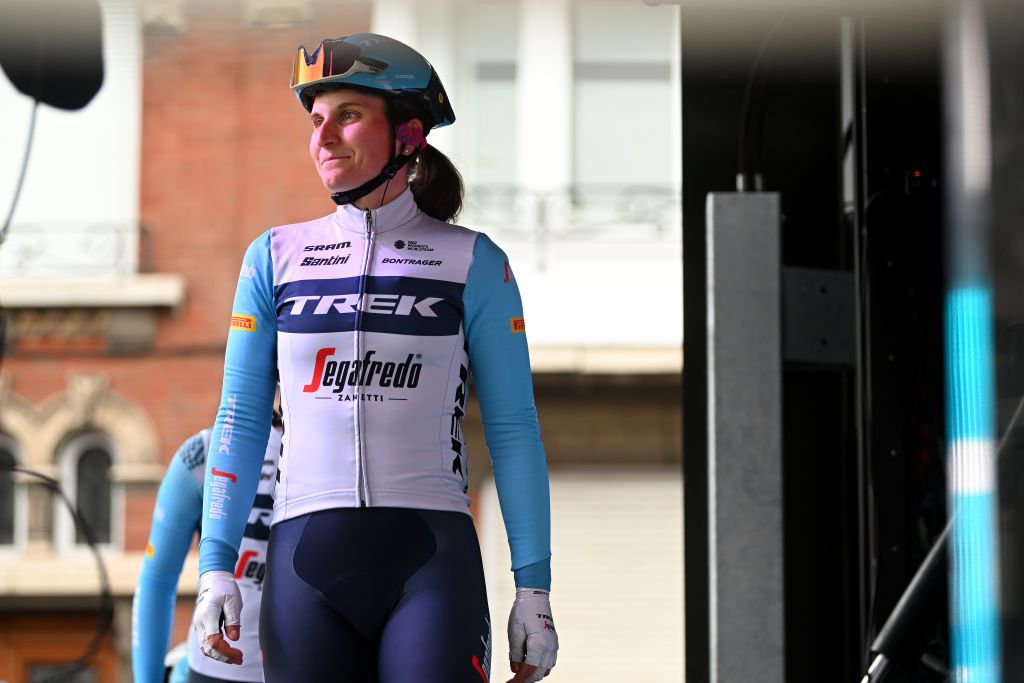 DENAIN FRANCE APRIL 08 Elisa Longo Borghini of Italy and Team Trek Segafredo prior to the 3rd ParisRoubaix Femmes 2023 a 1454km one day race from Denain to Roubaix UCIWWT on April 08 2023 in Denain France Photo by Luc ClaessenGetty Images