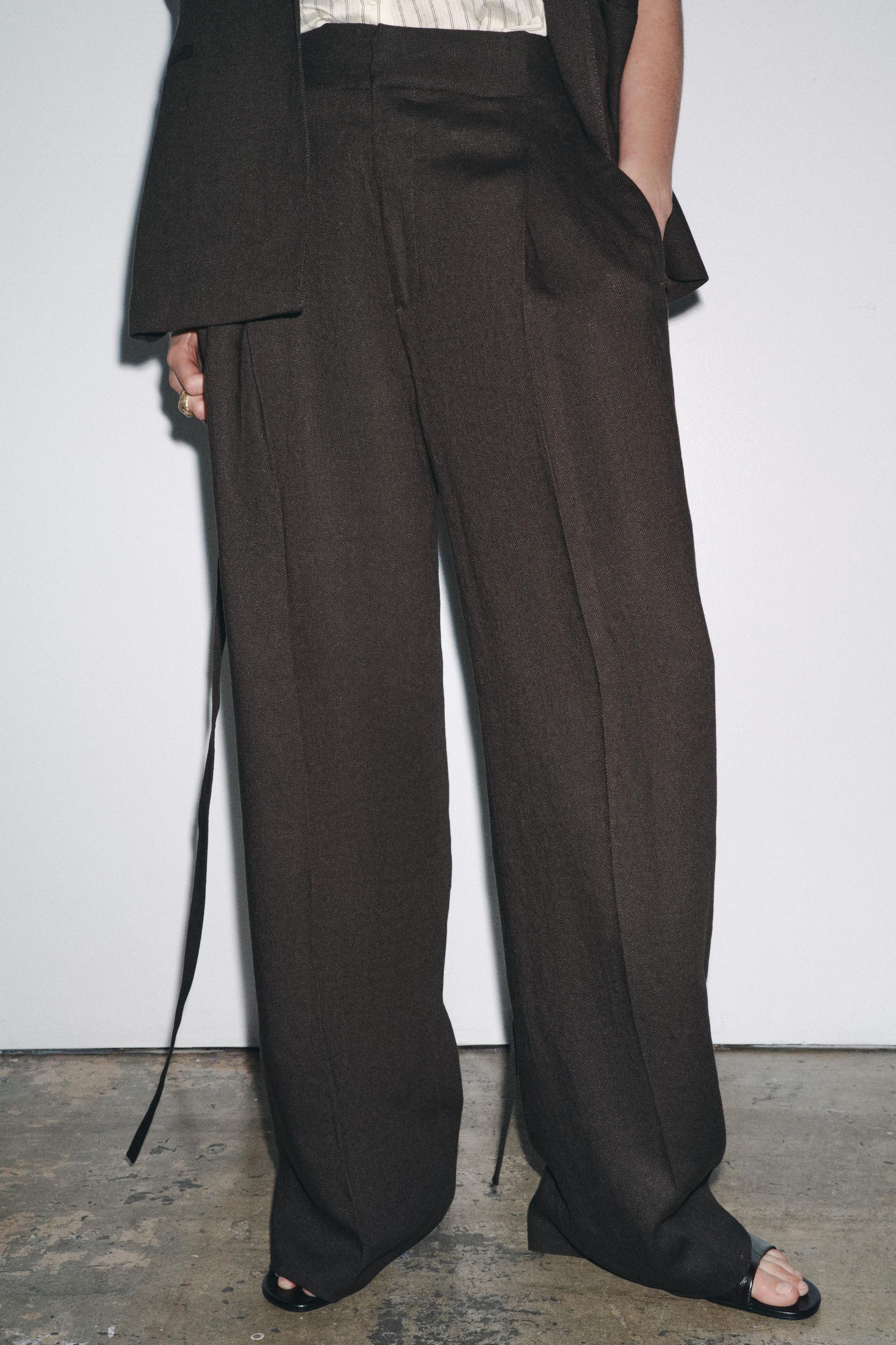 Linen Blend Pleated Trousers Zw Collection