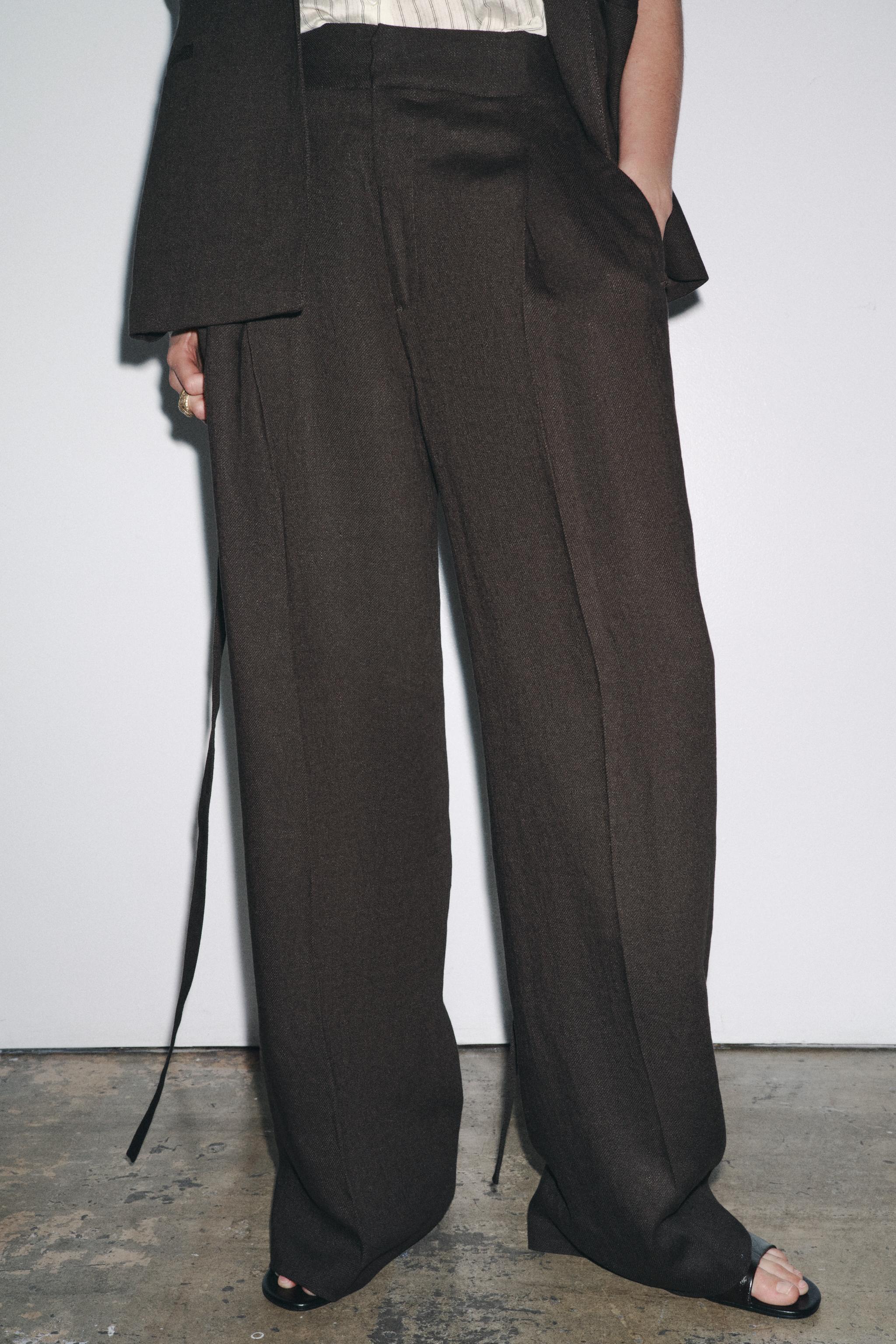 Linen Blend Pleated Trousers Zw Collection