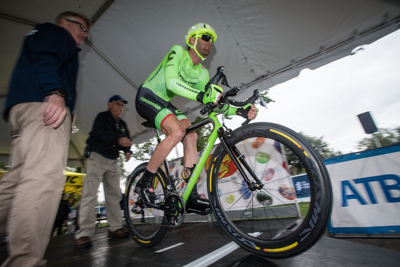 Phil Gaimon (Cannondale-Drapac) leaves the start ramp