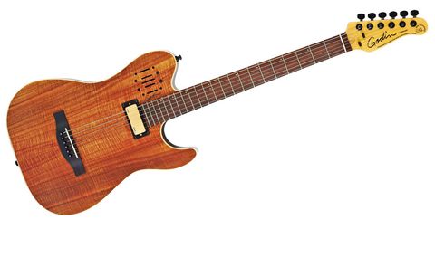 Construction-wise, this new Anniversary model is similar to the original Acousticaster: but, here, is faced with a fetching koa veneer