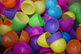 image of plastic easter eggs all open