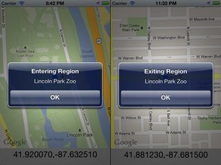 Geofencing: user enters and exits a region