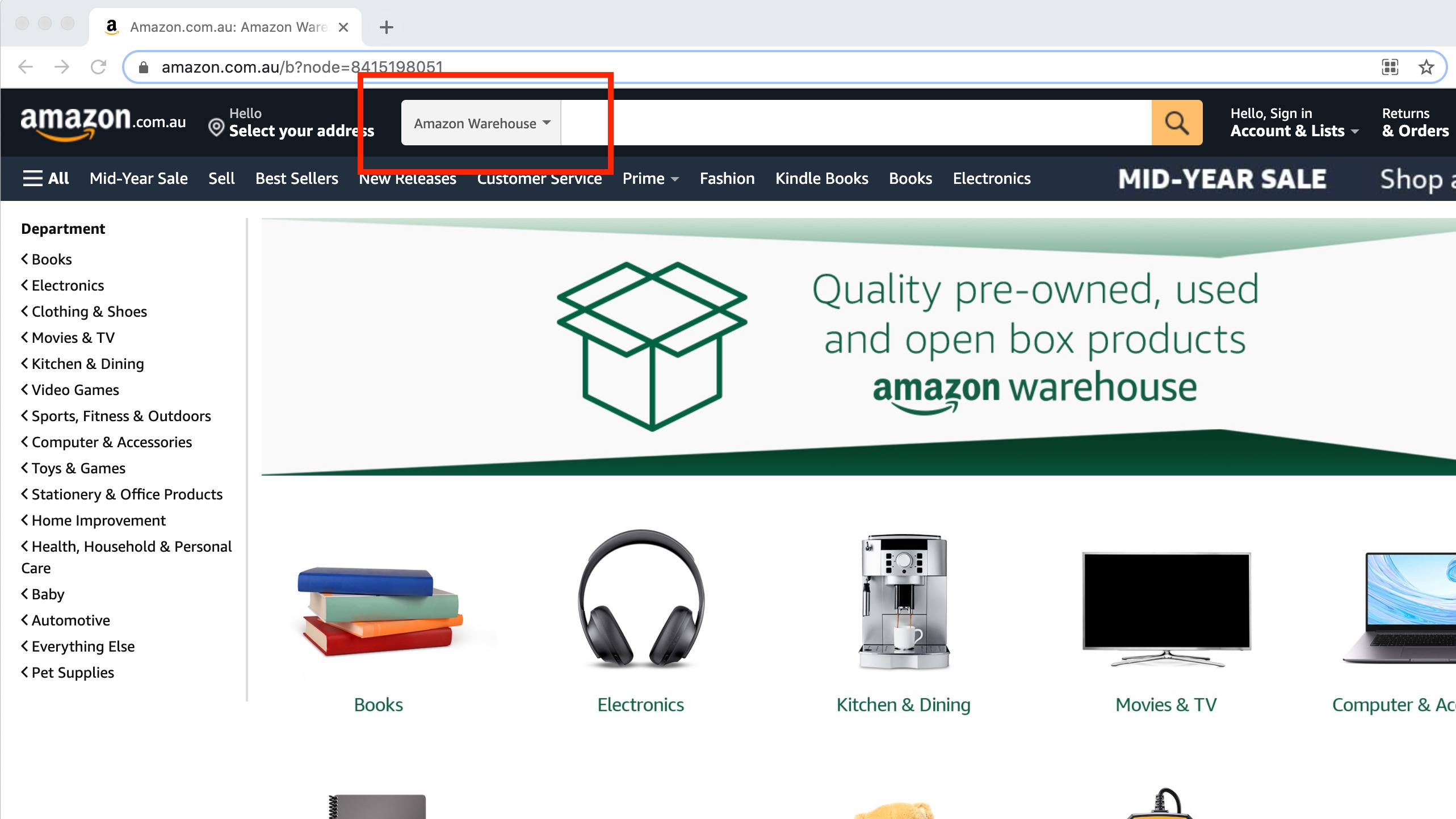 Amazon Warehouse search bar