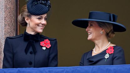 Catherine, Princess of Wales and Sophie, Duchess of Edinburgh attend the annual National Service of Remembrance at The Cenotaph on November 10, 2024