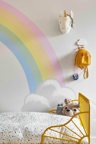 nursery ideas with cloud and rainbow on wall