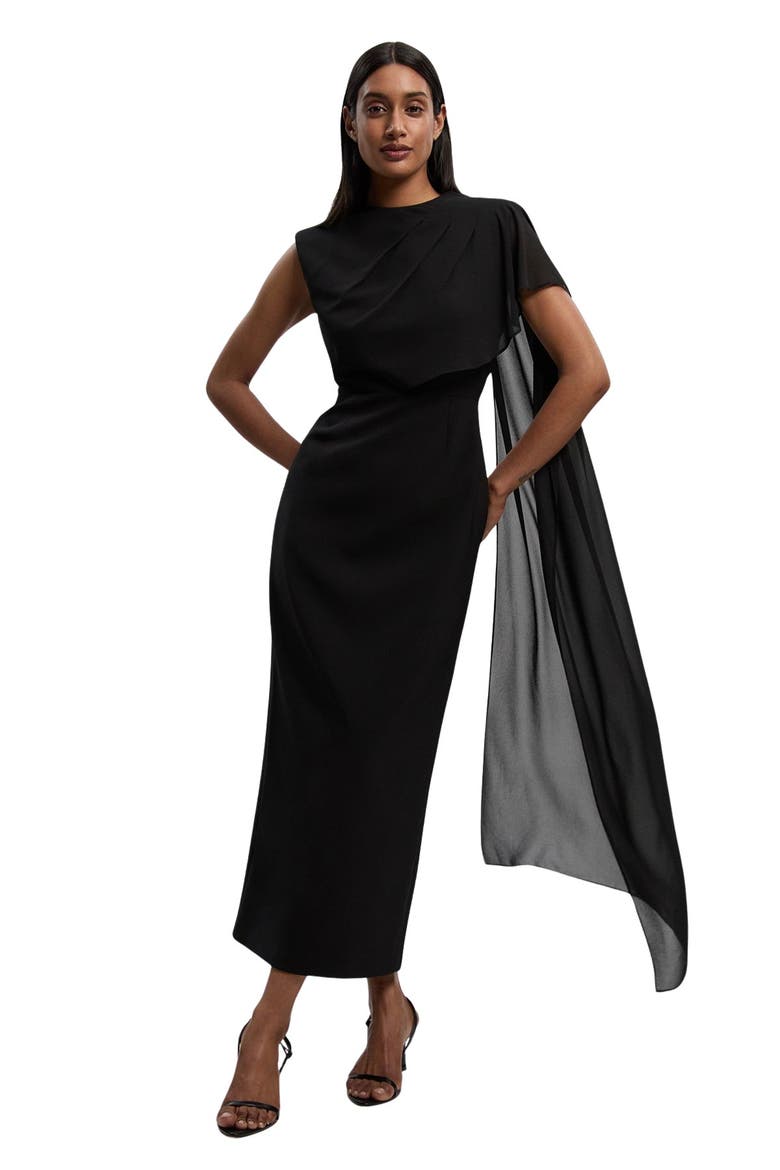 Tailored Cape Drape Maxi Dress