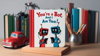 Photo illustration of a children's book titled "You're a bot and I am too." 