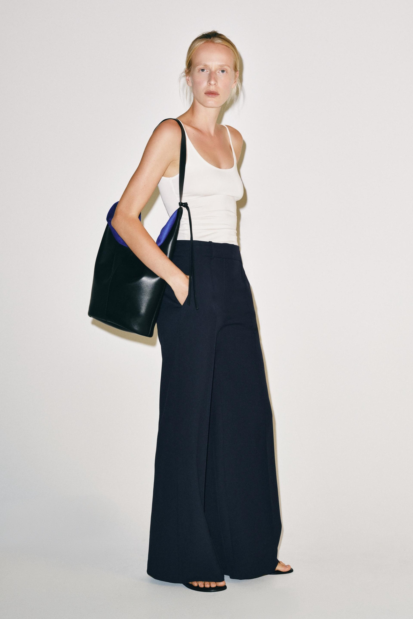 Zw Collection Wide-Leg Trousers - Navy Blue - Xs