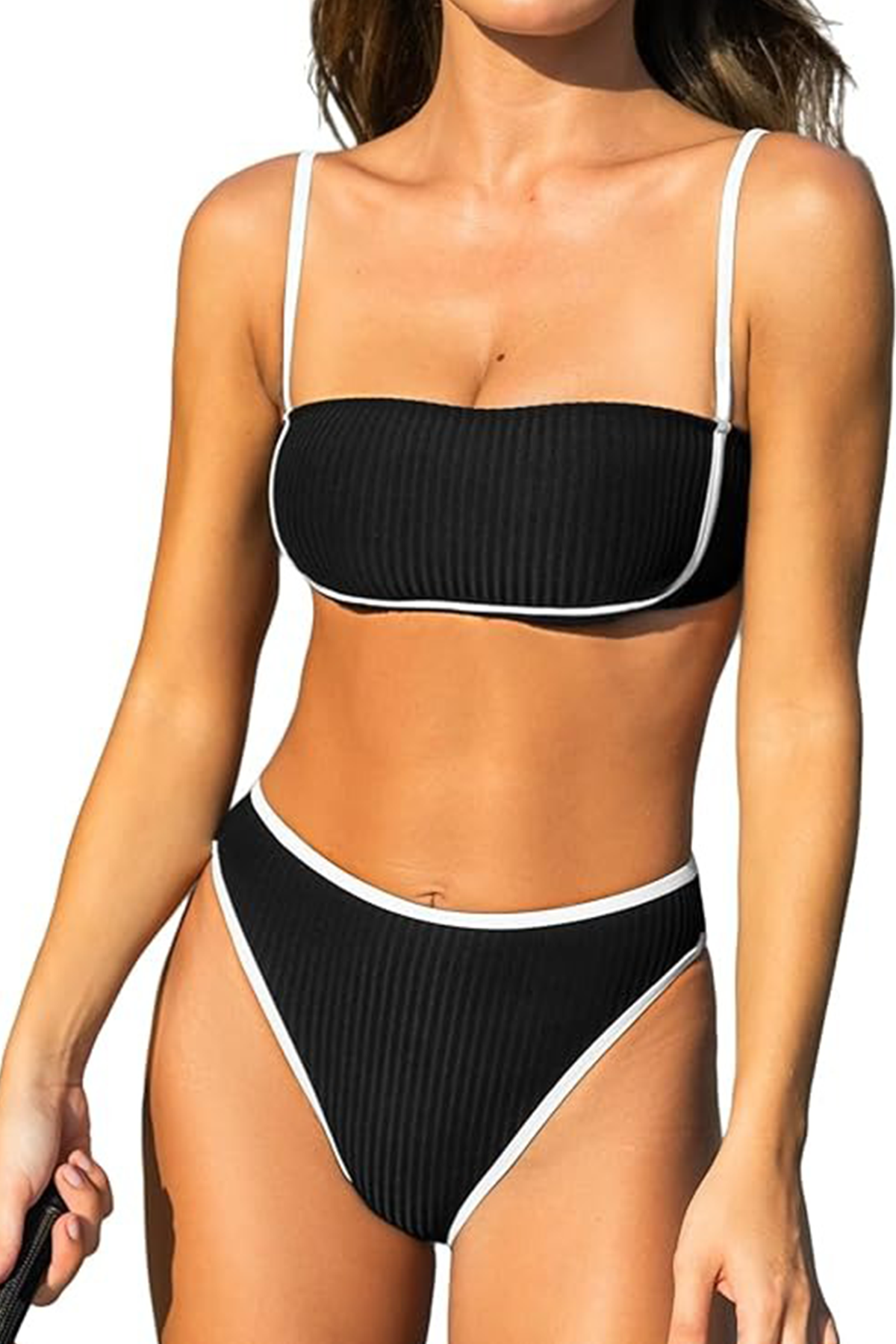 Cupshe Women's Bikini Sets Two Piece Swimsuit High Waisted Square Neck Back Hook Color Block Cheeky Bottom,s