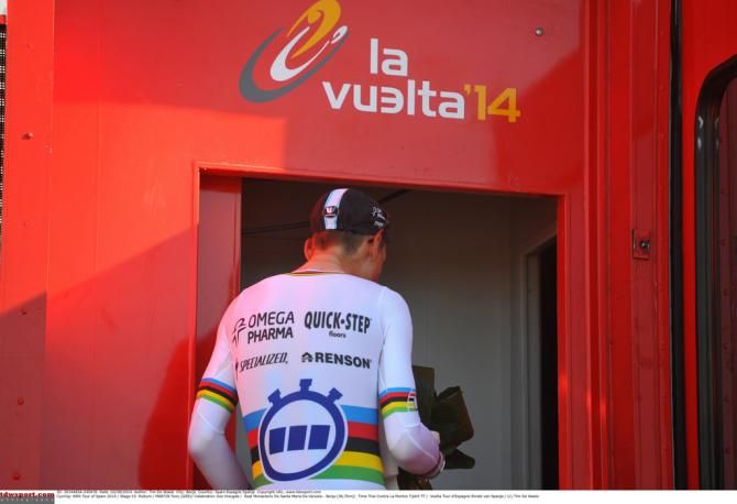 Tony Martin (Omega Pharma-Quick Step) exits the podium