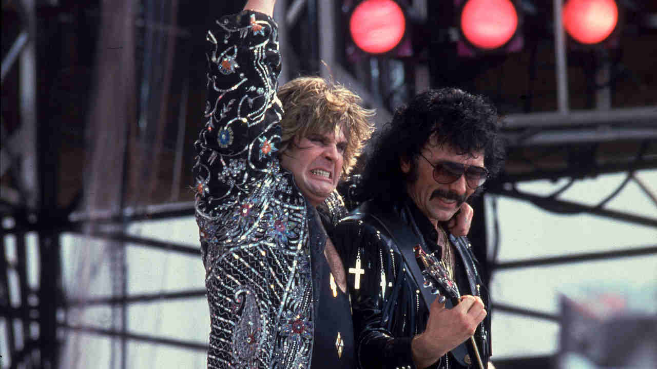 Black Sabbath’s Ozzy Osbourne and Tony Iommi performing onstage at Live Aid