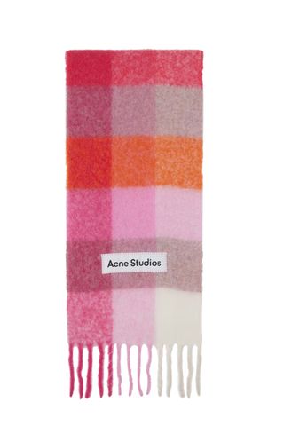 Pink & Orange Mohair Checked Scarf