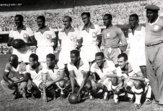 Brazil's team lines up for a match at the 1950 World Cup.
