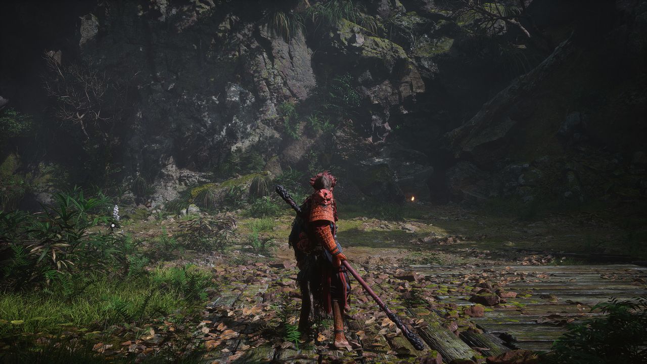 A screenshot from Black Myth: Wukong showing the use of Nvidia DLSS upscaling