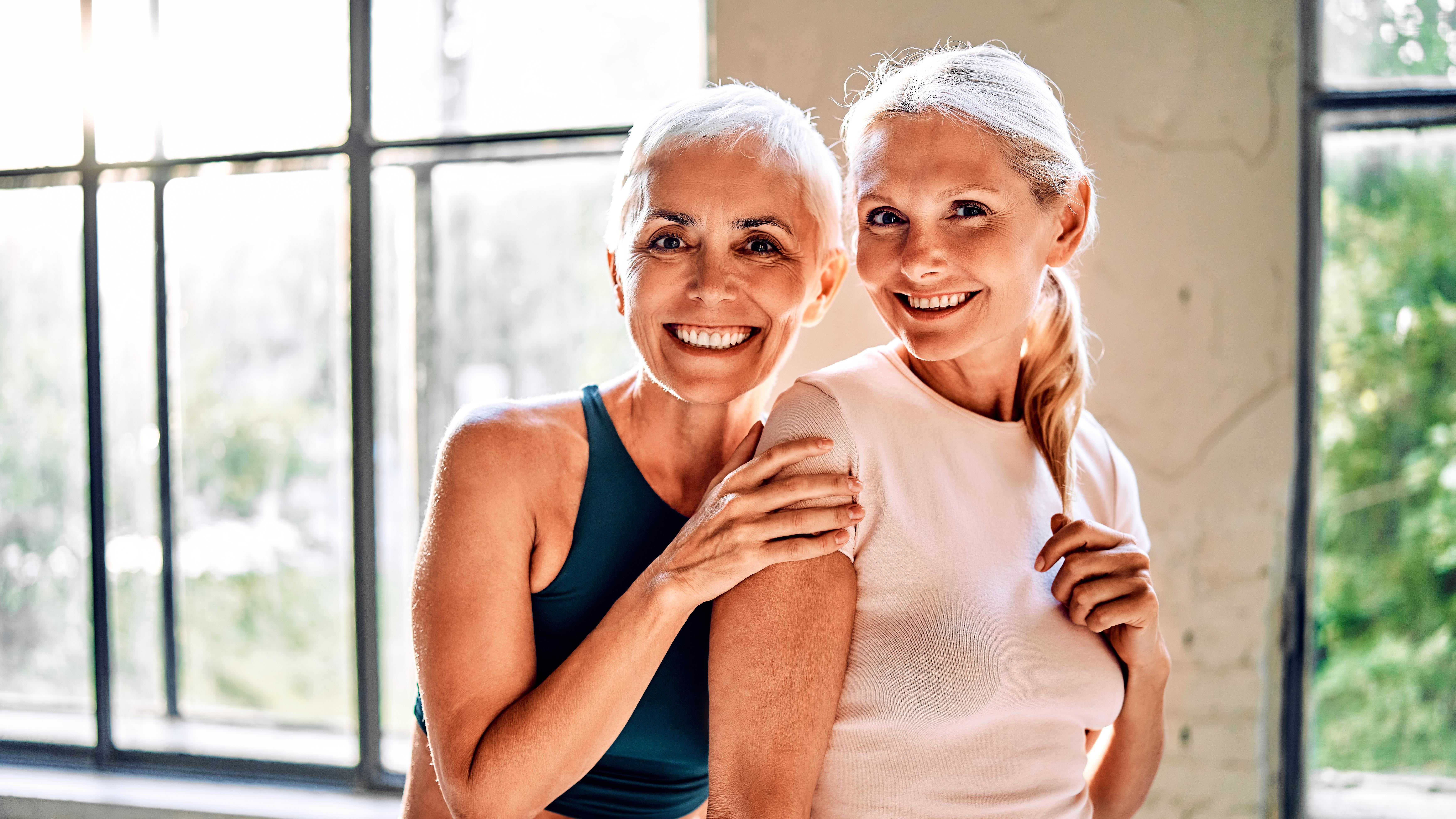 two senior woman after a workout