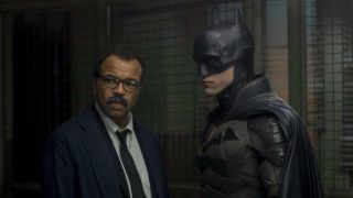Jeffrey Wright as Commissioner Gordon in The Batman alongside Robert Pattinson in the Batsuit