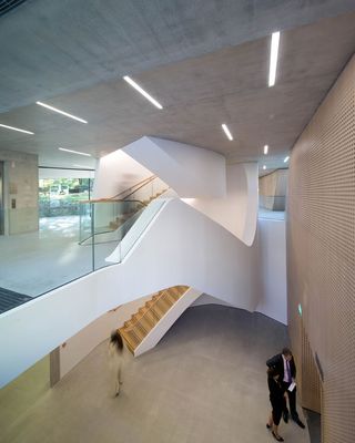 twisting staircase connects floors