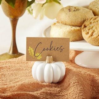 Mini White Pumpkin Place Card Holder