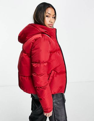 French Connection hooded padded jacket in red