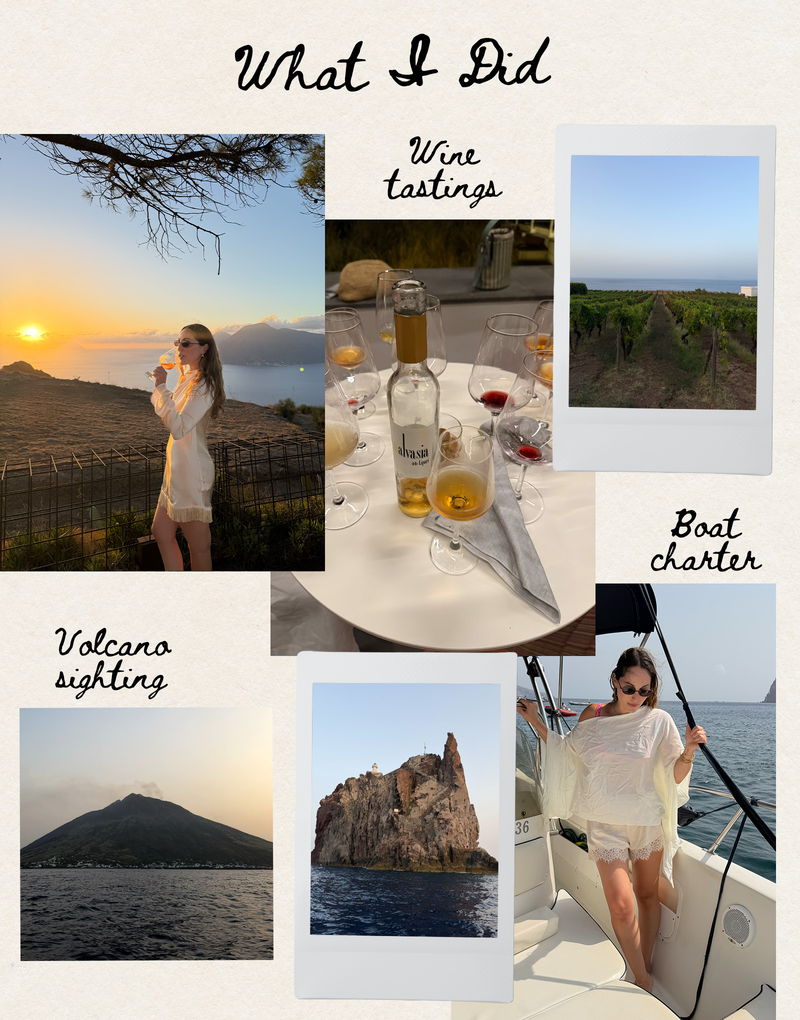 Collage of Anna LaPlaca's Aeolian Islands/Sicily travel diary.