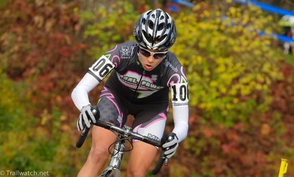 Anna Barensfeld (Pedalpowertraining.com) jumping the railroad tracks