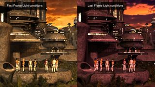 Aspect of the first and the last frames of the Animation as the light conditions change in order to to match with the background image