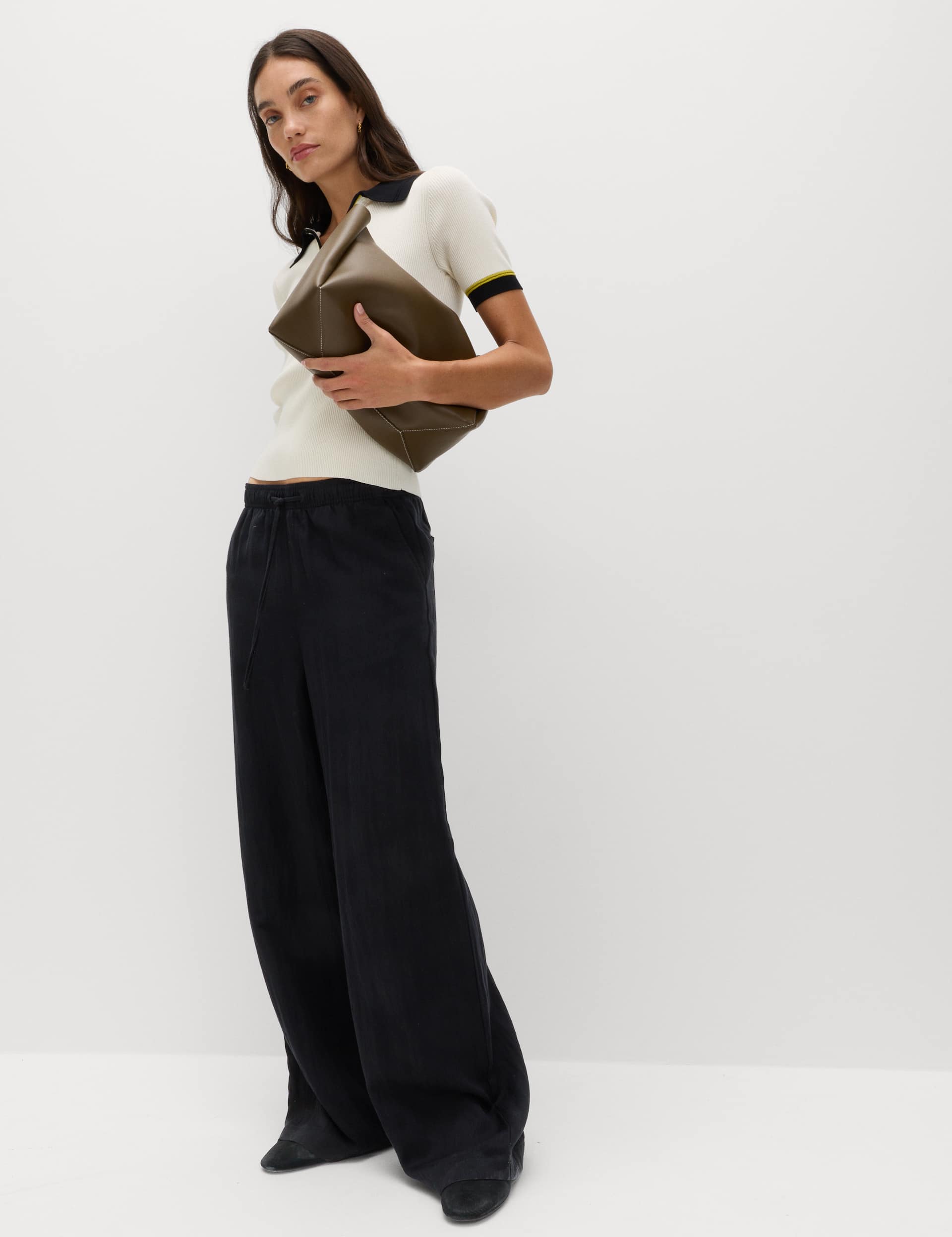 Lyocell Rich Drawstring Wide Leg Trousers
