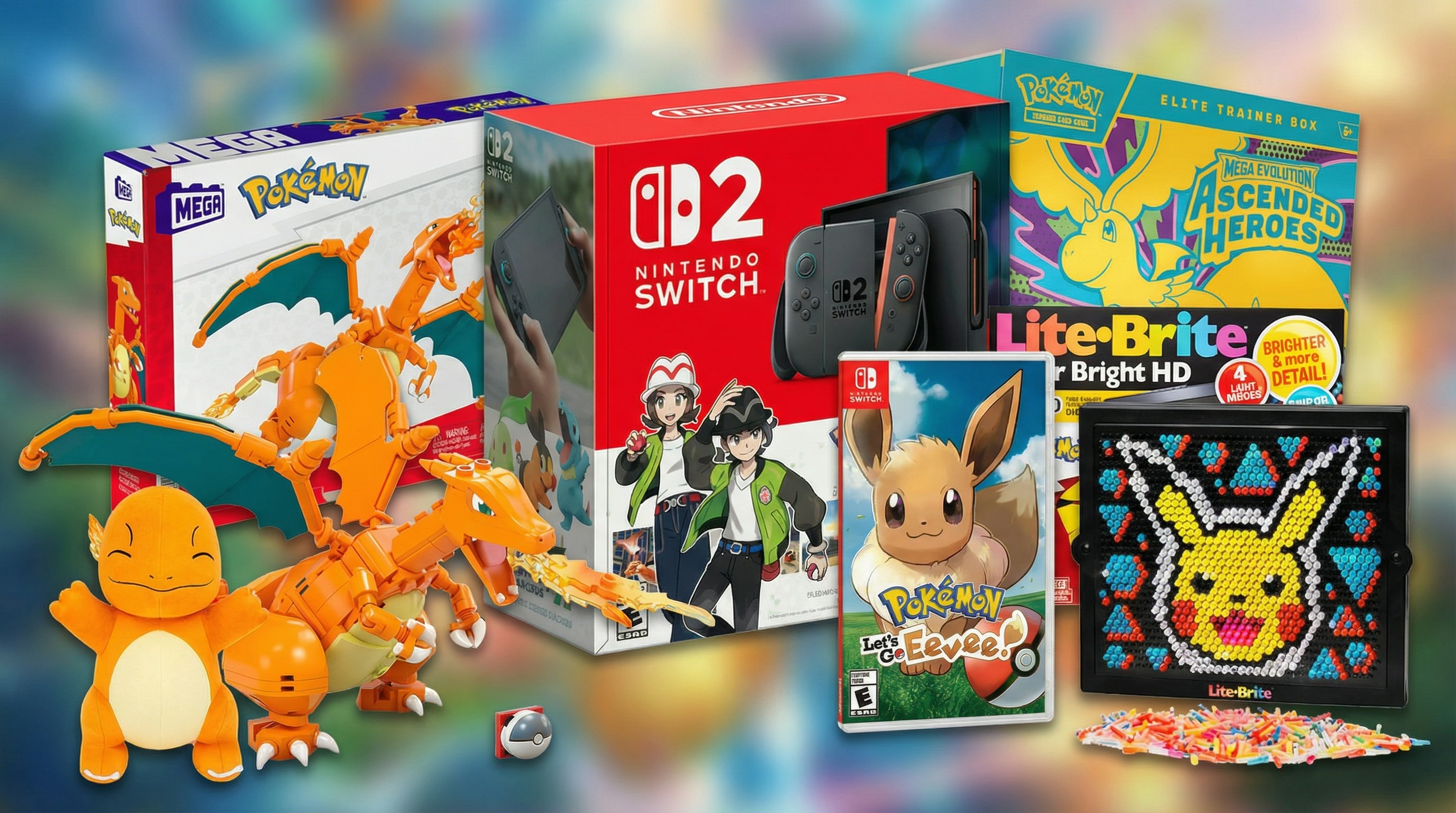 Compilation of Pok&eacute;mon video games and toys