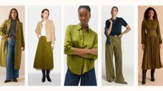 moss green fashion colour trend, five examples on models