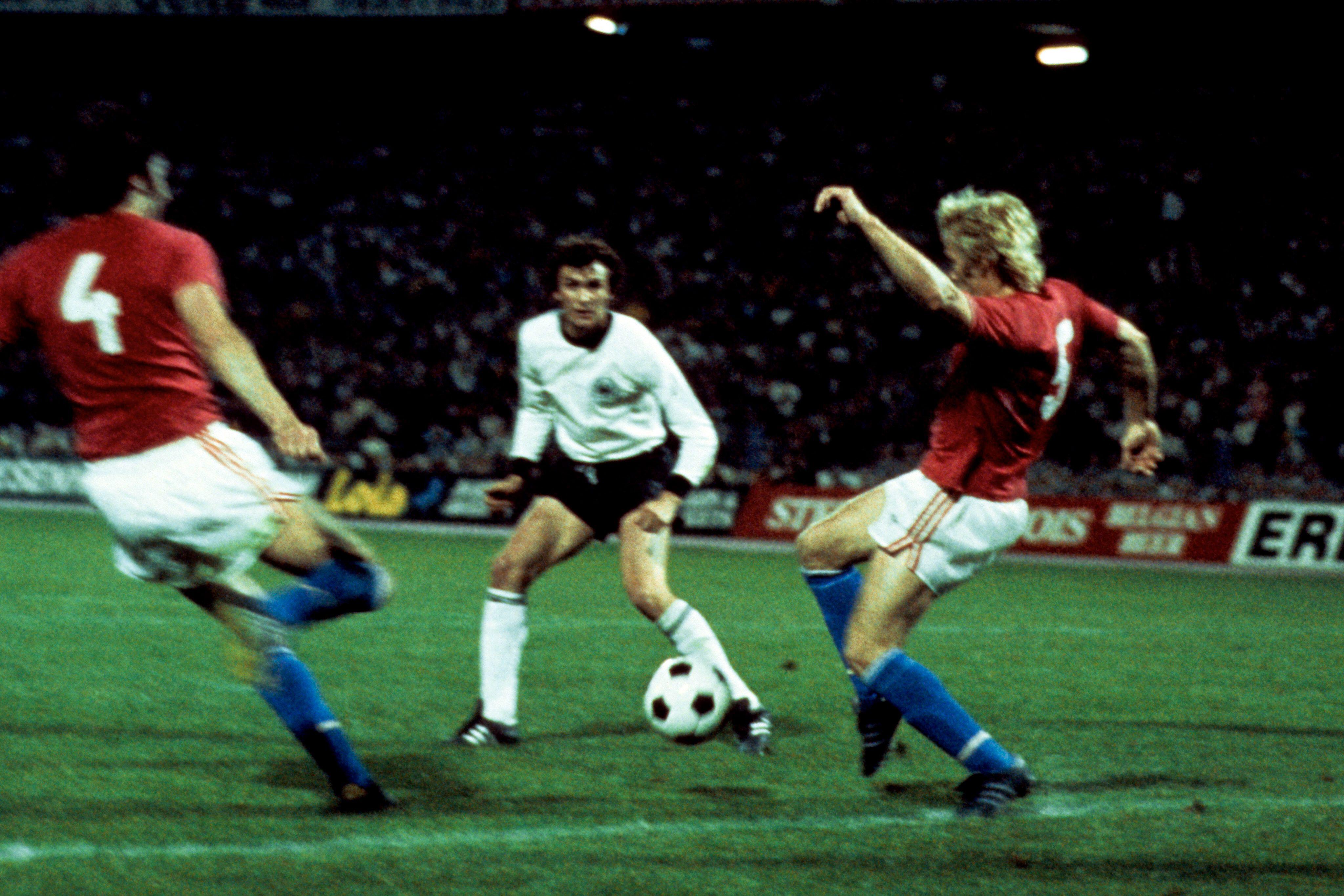 Dieter Muller of West Germany (centre) in action against Czechoslovakia at Euro 1976.