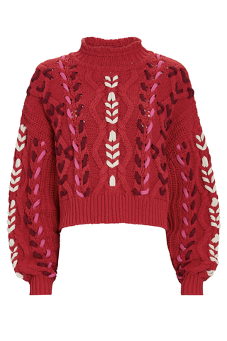 Embroidered Cable-Knit Sweater
